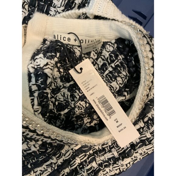 Alice + Olivia Black & White Tweed Knit Sleeveless Top W/ Chain Trim, Size M NWT - Picture 6 of 6